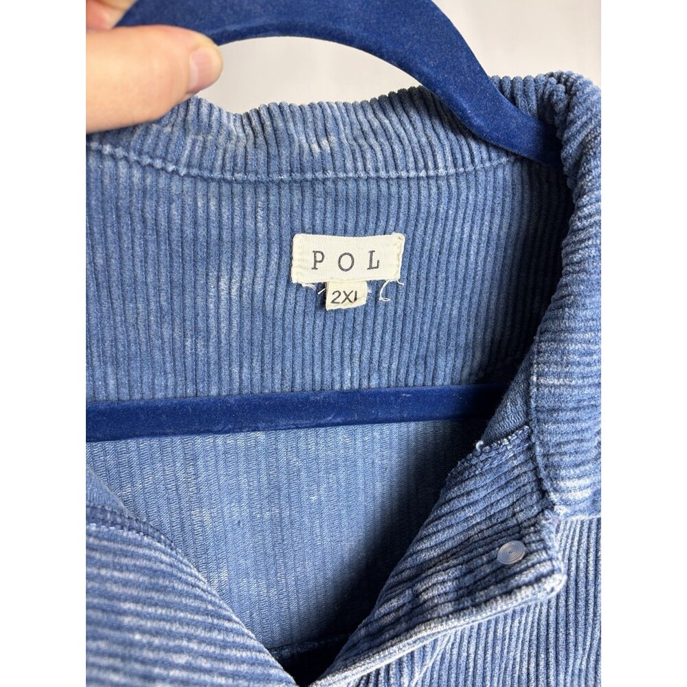POL Sea Blue Crop Corduroy Distressed Raw Edge Jacket Frayed Size 2X Boho Grunge - Picture 9 of 11